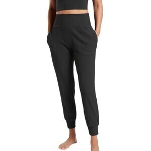 Athleta Black Athletic Yoga Studio Satulation Ribbed Joggers Pants Size L